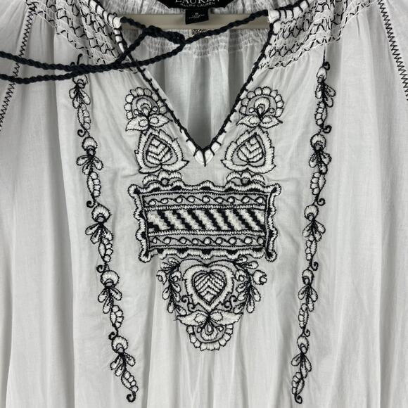 Lauren Ralph Lauren Embroidered Tiered Dress Womens 8 Voile Tassel Boho Peasant - Picture 7 of 16